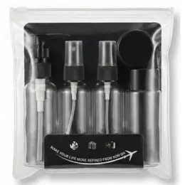 5-Piece Refillable Travel Bottle Set Black Pouch Front